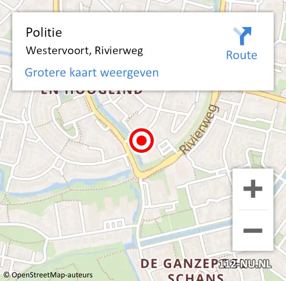 Locatie op kaart van de 112 melding: Politie Westervoort, Rivierweg op 20 april 2023 11:50