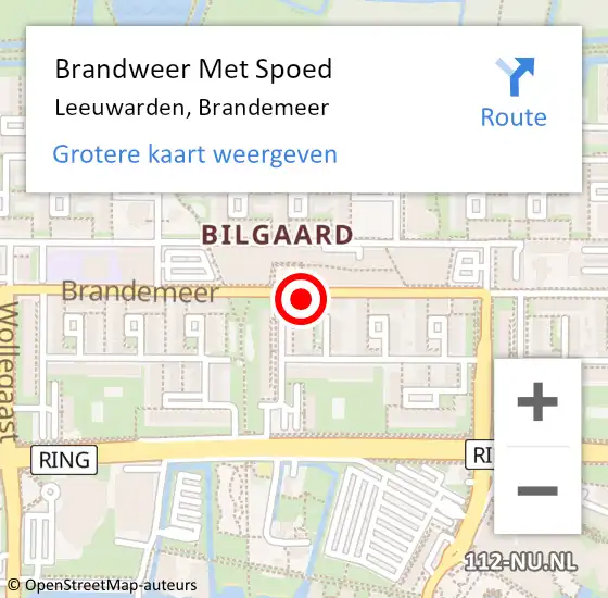 Locatie op kaart van de 112 melding: Brandweer Met Spoed Naar Leeuwarden, Brandemeer op 20 april 2023 14:22