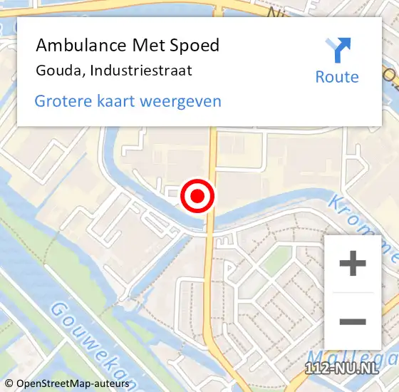 Locatie op kaart van de 112 melding: Ambulance Met Spoed Naar Gouda, Industriestraat op 20 april 2023 16:49