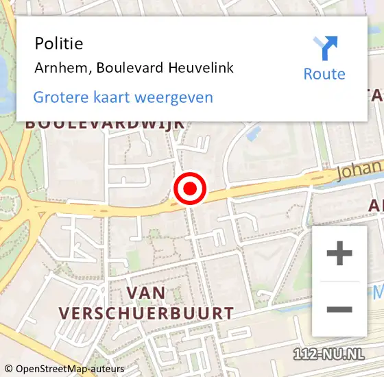 Locatie op kaart van de 112 melding: Politie Arnhem, Boulevard Heuvelink op 20 april 2023 21:14