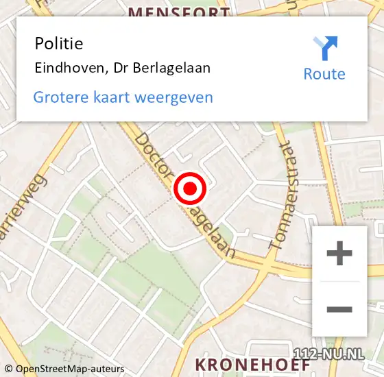 Locatie op kaart van de 112 melding: Politie Eindhoven, Dr Berlagelaan op 21 april 2023 00:21