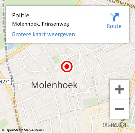 Locatie op kaart van de 112 melding: Politie Molenhoek, Prinsenweg op 21 april 2023 00:23