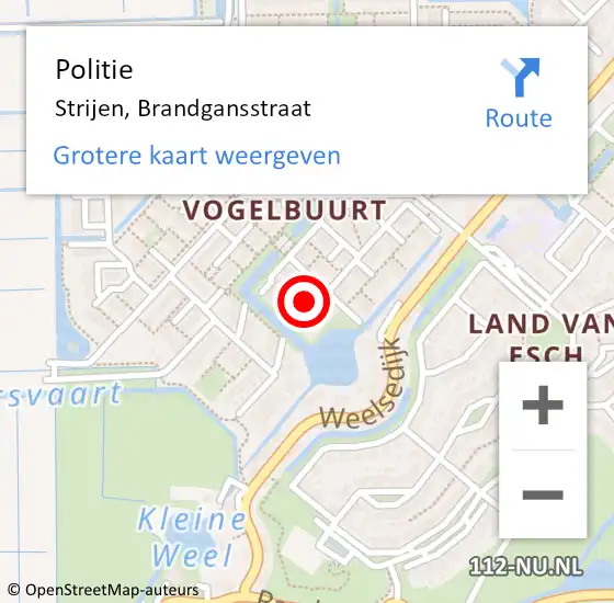 Locatie op kaart van de 112 melding: Politie Strijen, Brandgansstraat op 21 april 2023 02:00