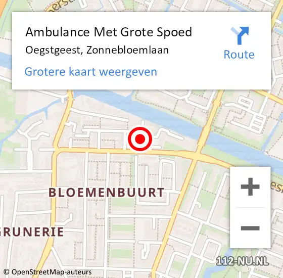 Locatie op kaart van de 112 melding: Ambulance Met Grote Spoed Naar Oegstgeest, Zonnebloemlaan op 21 april 2023 05:33
