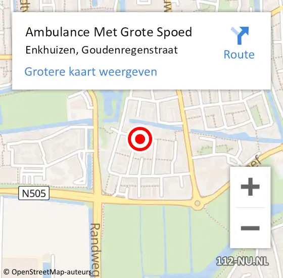 Locatie op kaart van de 112 melding: Ambulance Met Grote Spoed Naar Enkhuizen, Goudenregenstraat op 21 april 2023 07:25