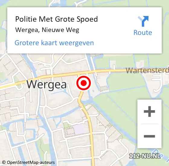 Locatie op kaart van de 112 melding: Politie Met Grote Spoed Naar Wergea, Nieuwe Weg op 21 april 2023 08:28