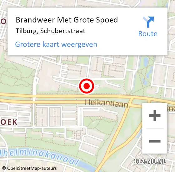 Locatie op kaart van de 112 melding: Brandweer Met Grote Spoed Naar Tilburg, Schubertstraat op 21 april 2023 09:18