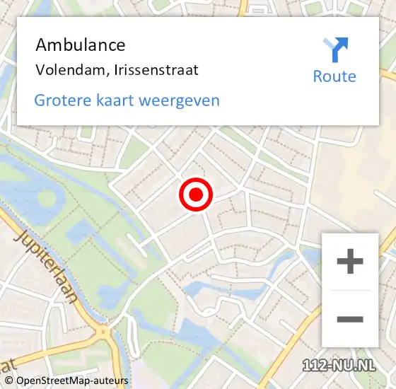 Locatie op kaart van de 112 melding: Ambulance Volendam, Irissenstraat op 21 april 2023 10:35
