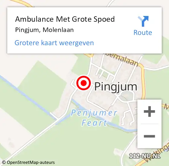 Locatie op kaart van de 112 melding: Ambulance Met Grote Spoed Naar Pingjum, Molenlaan op 22 augustus 2014 22:00