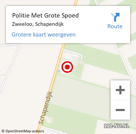 Locatie op kaart van de 112 melding: Politie Met Grote Spoed Naar Zweeloo, Schapendijk op 21 april 2023 14:44