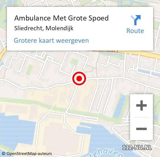Locatie op kaart van de 112 melding: Ambulance Met Grote Spoed Naar Sliedrecht, Molendijk op 21 april 2023 14:50