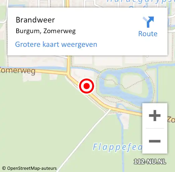 Locatie op kaart van de 112 melding: Brandweer Burgum, Zomerweg op 21 april 2023 15:17