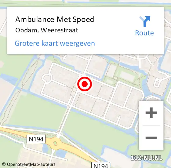 Locatie op kaart van de 112 melding: Ambulance Met Spoed Naar Obdam, Weerestraat op 21 april 2023 15:27
