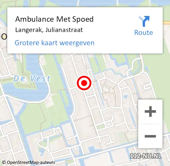 Locatie op kaart van de 112 melding: Ambulance Met Spoed Naar Langerak, Julianastraat op 21 april 2023 15:41
