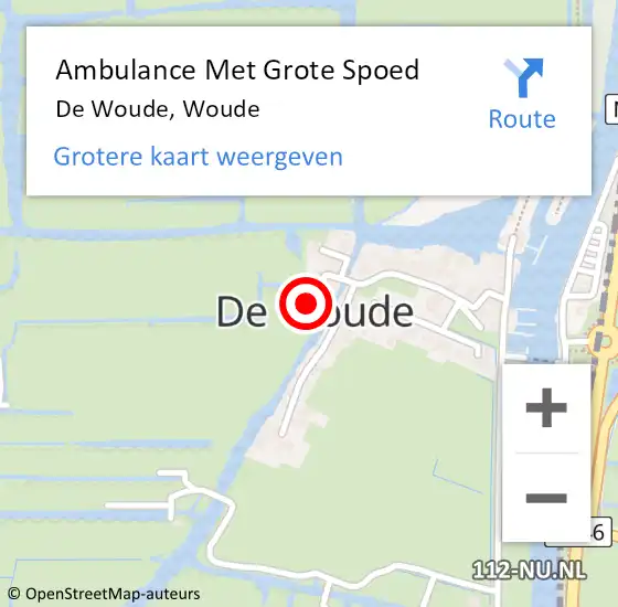 Locatie op kaart van de 112 melding: Ambulance Met Grote Spoed Naar De Woude, Woude op 21 april 2023 16:10