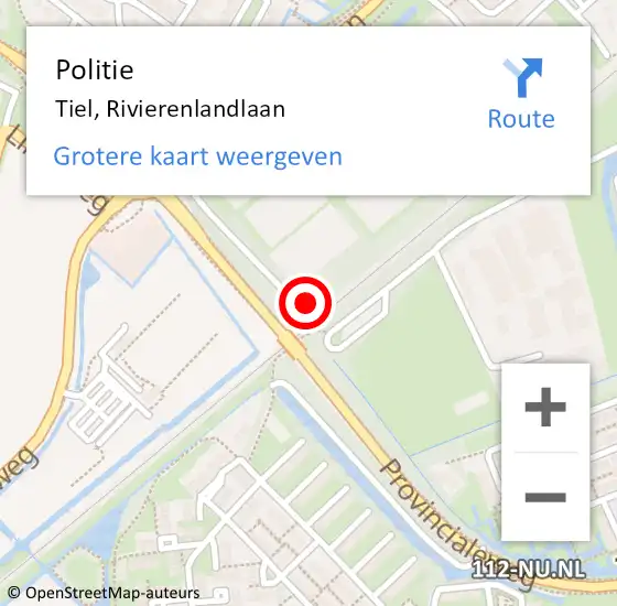 Locatie op kaart van de 112 melding: Politie Tiel, Rivierenlandlaan op 21 april 2023 18:22