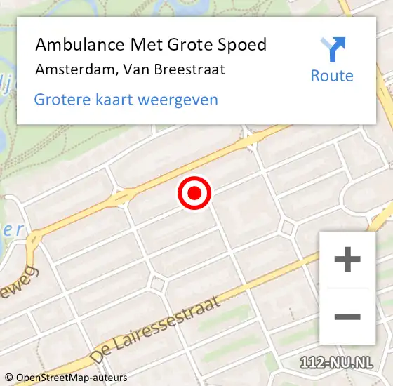 Locatie op kaart van de 112 melding: Ambulance Met Grote Spoed Naar Amsterdam, Van Breestraat op 21 april 2023 18:51