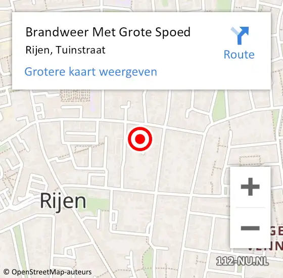 Locatie op kaart van de 112 melding: Brandweer Met Grote Spoed Naar Rijen, Tuinstraat op 21 april 2023 19:26
