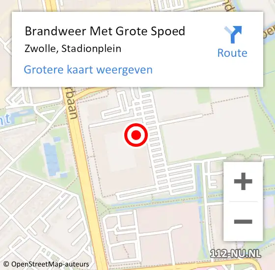 Locatie op kaart van de 112 melding: Brandweer Met Grote Spoed Naar Zwolle, Stadionplein op 21 april 2023 20:58