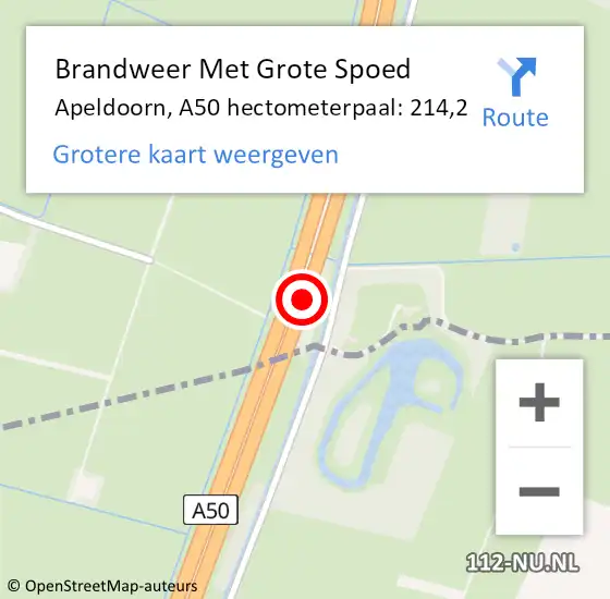 Locatie op kaart van de 112 melding: Brandweer Met Grote Spoed Naar Apeldoorn, A50 hectometerpaal: 214,2 op 21 april 2023 22:39