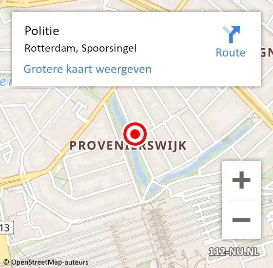 Locatie op kaart van de 112 melding: Politie Rotterdam, Spoorsingel op 21 april 2023 22:47