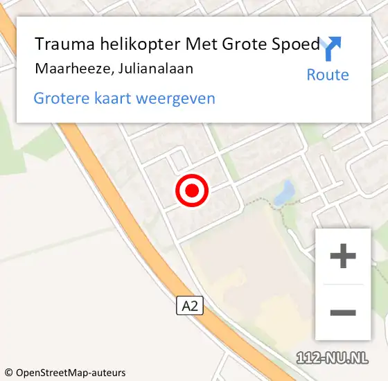 Locatie op kaart van de 112 melding: Trauma helikopter Met Grote Spoed Naar Maarheeze, Julianalaan op 22 april 2023 10:12
