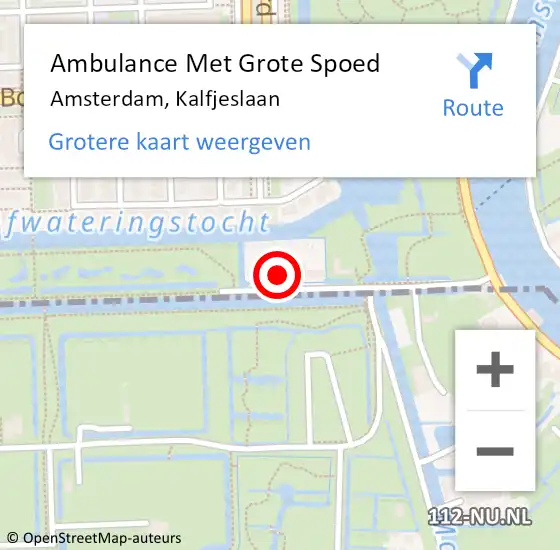 Locatie op kaart van de 112 melding: Ambulance Met Grote Spoed Naar Amsterdam, Kalfjeslaan op 22 april 2023 10:39