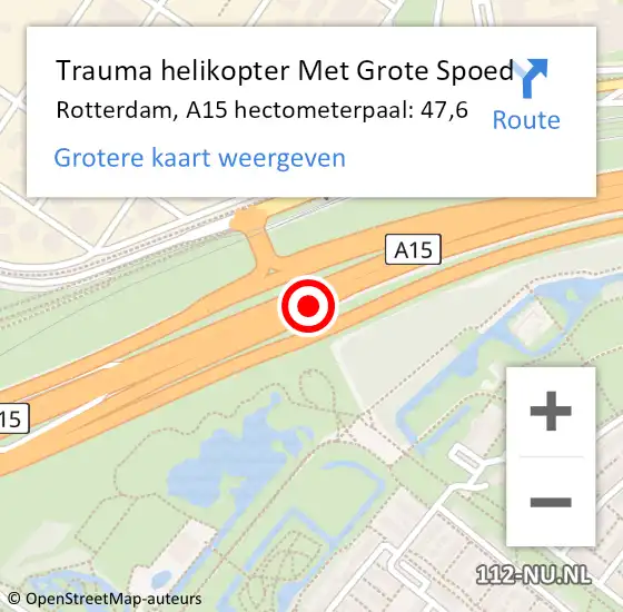 Locatie op kaart van de 112 melding: Trauma helikopter Met Grote Spoed Naar Rotterdam, A15 hectometerpaal: 47,6 op 22 april 2023 11:53
