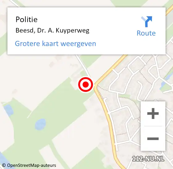 Locatie op kaart van de 112 melding: Politie Beesd, Dr. A. Kuyperweg op 22 april 2023 12:10