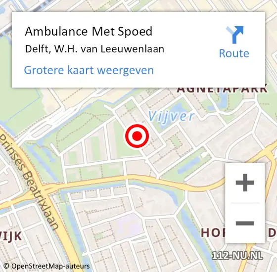 Locatie op kaart van de 112 melding: Ambulance Met Spoed Naar Delft, W.H. van Leeuwenlaan op 22 april 2023 12:38