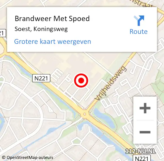 Locatie op kaart van de 112 melding: Brandweer Met Spoed Naar Soest, Koningsweg op 22 april 2023 13:04