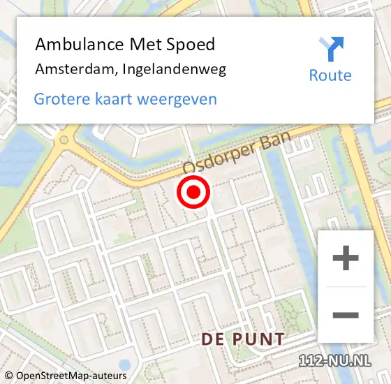 Locatie op kaart van de 112 melding: Ambulance Met Spoed Naar Amsterdam, Ingelandenweg op 22 april 2023 16:32