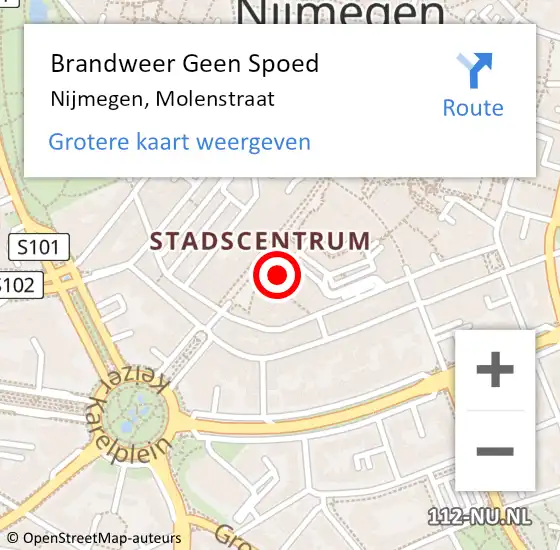 Locatie op kaart van de 112 melding: Brandweer Geen Spoed Naar Nijmegen, Molenstraat op 22 april 2023 18:29