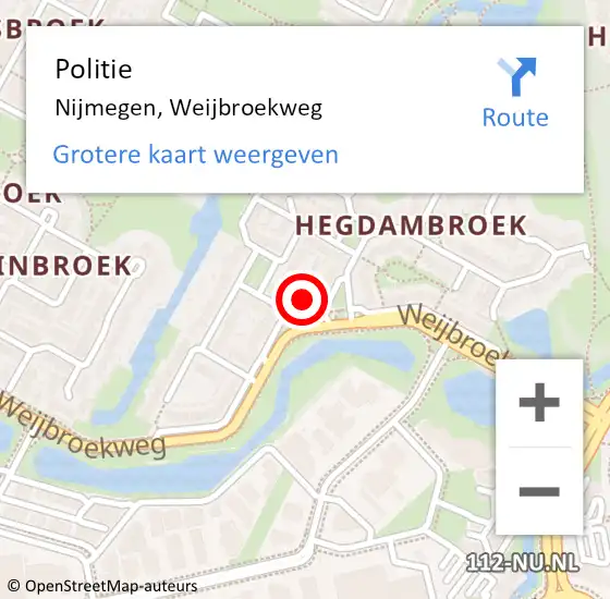 Locatie op kaart van de 112 melding: Politie Nijmegen, Weijbroekweg op 22 april 2023 18:59