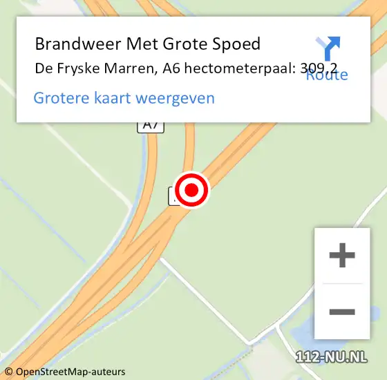 Locatie op kaart van de 112 melding: Brandweer Met Grote Spoed Naar De Fryske Marren, A6 hectometerpaal: 309,2 op 22 april 2023 20:54