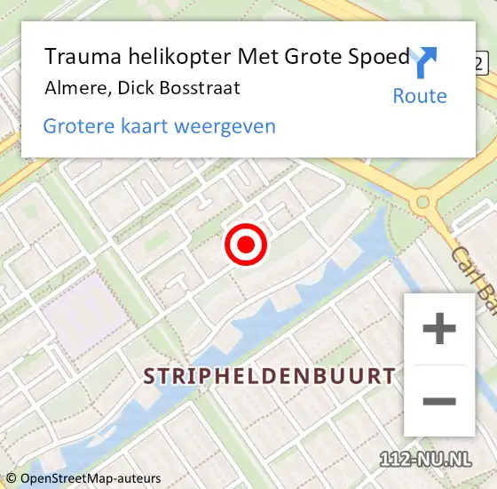 Locatie op kaart van de 112 melding: Trauma helikopter Met Grote Spoed Naar Almere, Dick Bosstraat op 22 april 2023 21:18