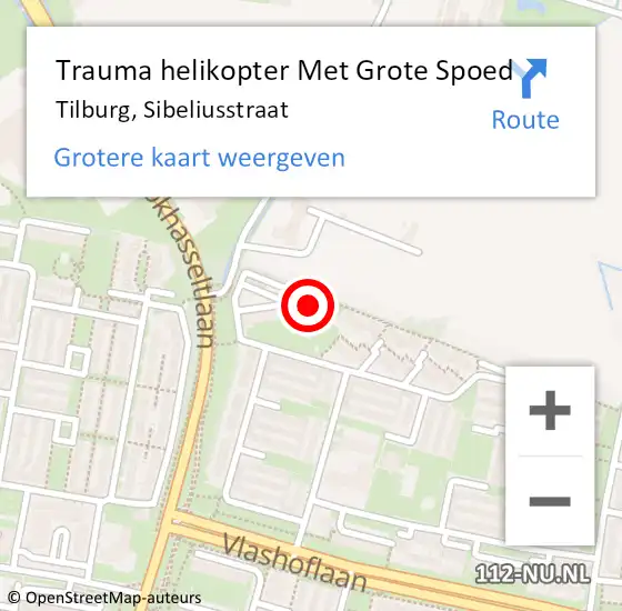 Locatie op kaart van de 112 melding: Trauma helikopter Met Grote Spoed Naar Tilburg, Sibeliusstraat op 22 april 2023 22:55