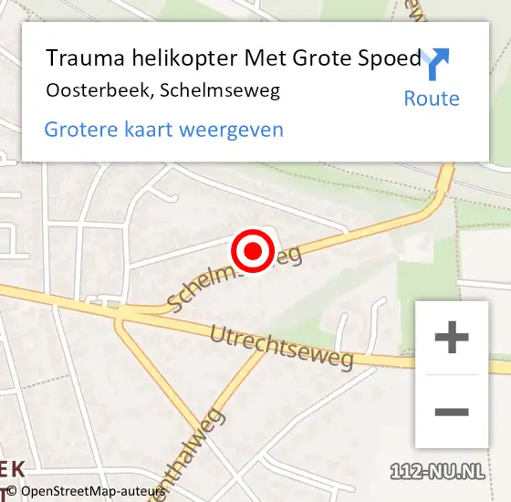 Locatie op kaart van de 112 melding: Trauma helikopter Met Grote Spoed Naar Oosterbeek, Schelmseweg op 22 april 2023 23:46