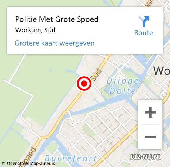 Locatie op kaart van de 112 melding: Politie Met Grote Spoed Naar Workum, Súd op 23 april 2023 00:06