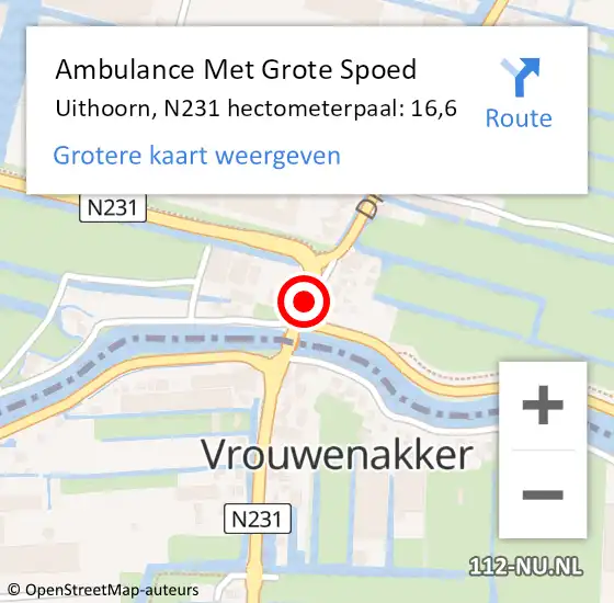 Locatie op kaart van de 112 melding: Ambulance Met Grote Spoed Naar Uithoorn, N231 hectometerpaal: 16,6 op 23 april 2023 00:46