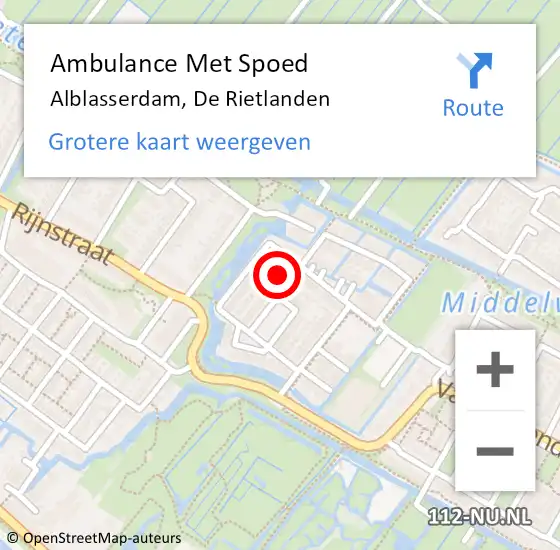 Locatie op kaart van de 112 melding: Ambulance Met Spoed Naar Alblasserdam, De Rietlanden op 23 april 2023 01:30