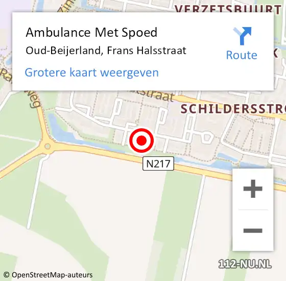 Locatie op kaart van de 112 melding: Ambulance Met Spoed Naar Oud-Beijerland, Frans Halsstraat op 23 april 2023 02:40