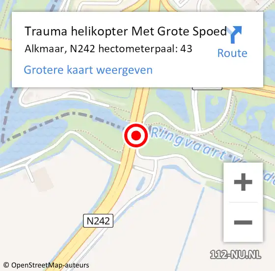 Locatie op kaart van de 112 melding: Trauma helikopter Met Grote Spoed Naar Alkmaar, N242 hectometerpaal: 43 op 23 april 2023 04:30