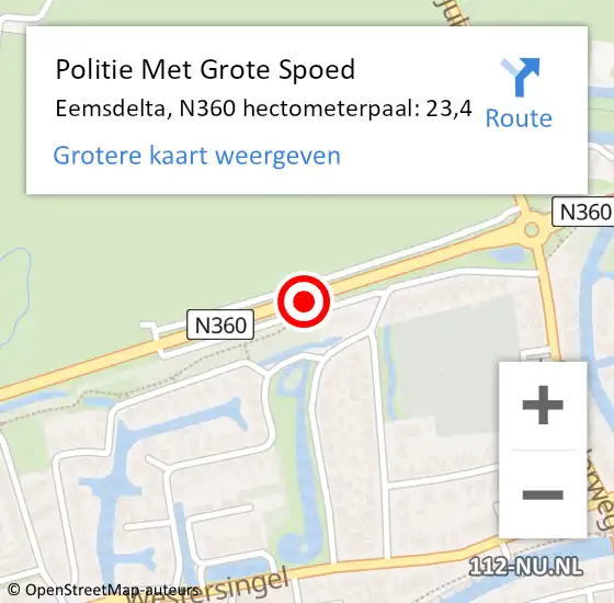 Locatie op kaart van de 112 melding: Politie Met Grote Spoed Naar Eemsdelta, N360 hectometerpaal: 23,4 op 23 april 2023 10:16