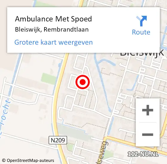 Locatie op kaart van de 112 melding: Ambulance Met Spoed Naar Bleiswijk, Rembrandtlaan op 23 april 2023 12:45