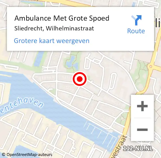 Locatie op kaart van de 112 melding: Ambulance Met Grote Spoed Naar Sliedrecht, Wilhelminastraat op 23 april 2023 14:05