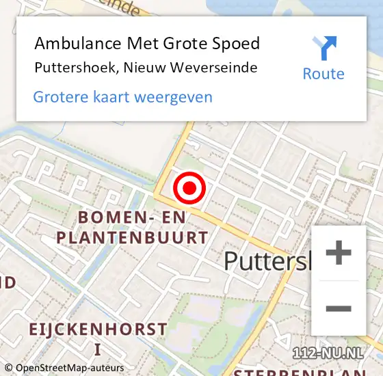 Locatie op kaart van de 112 melding: Ambulance Met Grote Spoed Naar Puttershoek, Nieuw Weverseinde op 23 april 2023 16:13