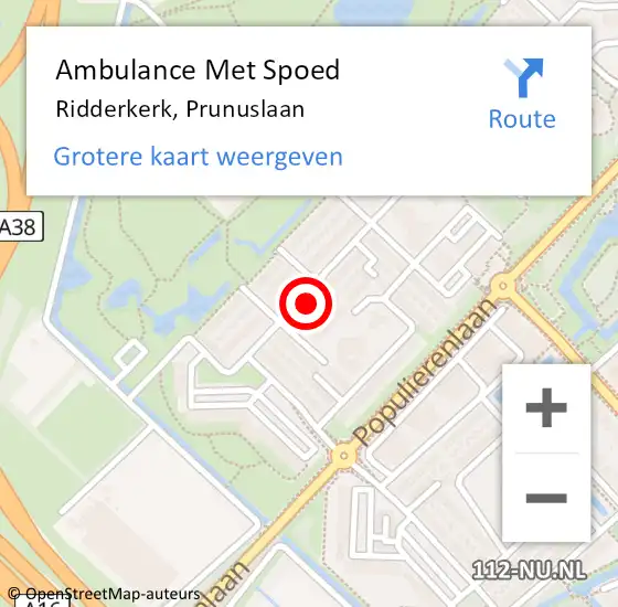 Locatie op kaart van de 112 melding: Ambulance Met Spoed Naar Ridderkerk, Prunuslaan op 23 april 2023 18:46