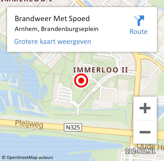 Locatie op kaart van de 112 melding: Brandweer Met Spoed Naar Arnhem, Brandenburgseplein op 24 april 2023 06:02