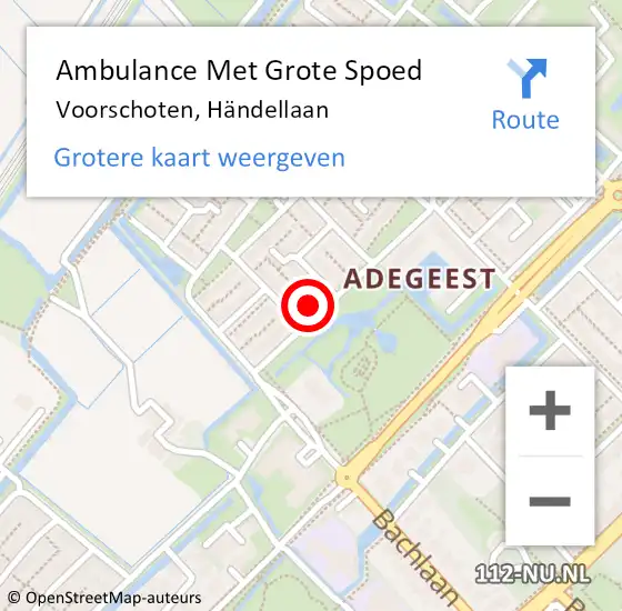 Locatie op kaart van de 112 melding: Ambulance Met Grote Spoed Naar Voorschoten, Händellaan op 24 april 2023 08:21